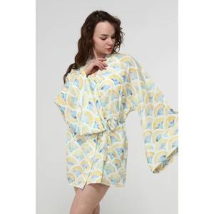 Naomi Sarı Geometrik Desen Kimono