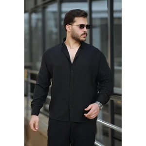 Yumuşak Dokulu Yarım Oversize Erkek Gömlek - Siyah