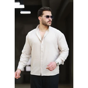 Yumuşak Dokulu Yarım Oversize Erkek Gömlek - Bej