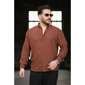 Yumuşak Dokulu Yarım Oversize Erkek Gömlek - Kahve