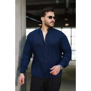 Yumuşak Dokulu Yarım Oversize Erkek Gömlek - Lacivert