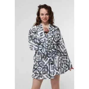 Naomi Siyah Geometrik Desen Kimono