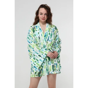 Naomi Yeşil Geometrik Desen Kimono