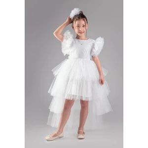 Pul Payet Kuyruklu Kız Çocuk Abiye Elbise - Beyaz