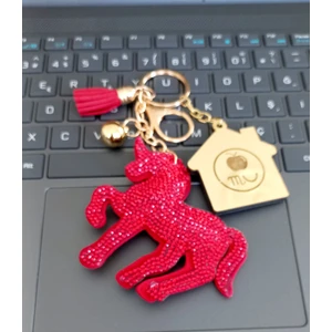 Kırmızı Taşlı Unicorn Anahtarlık ve Çanta Charmı Şans, ve Enerji Sayı Sekanslı Ev Anahtarlık