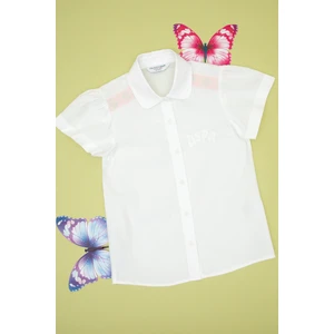 U.S. Polo Assn. Kız Çocuk Beyaz Büzgü Detaylı Pamuk Kısa Kollu Gömlek 50305572-VR013