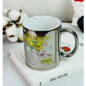 Dünya Haritası Tasarımlı Gümüş Kupa