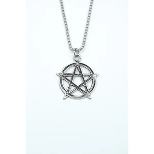 Pentagram Yıldızı Gümüş Kaplama Örme Zincir Kolye