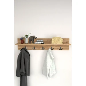 Ahşap Raflı Duvar Askılığı 5 Kancalı Portmanto Askı Anahtarlık Askısı Banyo Giriş Hol İçin  70 cm