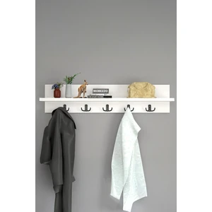 Ahşap Raflı Duvar Askılığı 5 Kancalı Portmanto Askı Anahtarlık Askısı Banyo Giriş Hol İçin 70 Cm Beyaz
