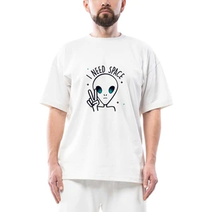 Alien I Need Space Oversize Beyaz Tişört