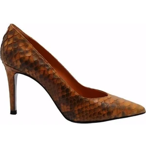 Hakiki Yılan Deri Turuncu Ayakkabı Stiletto 4924 84 Yln