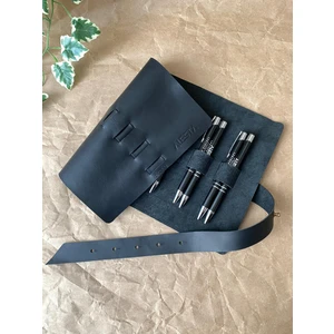 Alesta Leather (Isim Yazıyoruz) El Yapımı Hakiki Deri Rulo Kalemlik / Rulo Fırçalık