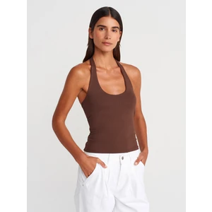 21052 Halter Yaka Top-Açık Kahve