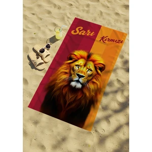 Aslan Temalı Sarı Kırmızı Plaj Havlusu – Güçlü ve Cesur Yaz Tasarımı