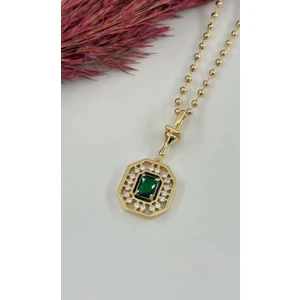 Trend Çelik Leyla Yeşil Baget Taşlı Kolye