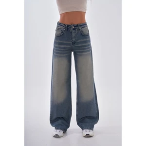 Kadın Vintage Efektli Straight Fit Baggy Jean