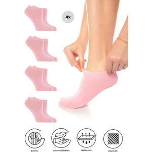 Bambu Kadın Sneaker Renkli Çorap Dikişsiz Görünmez Bilekte Spor Çorap Premium 4'lü Paket