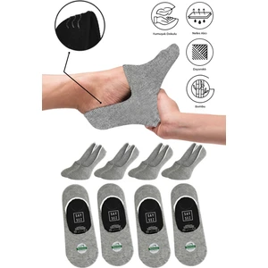 Bambu Erkek Babet Gri Çorap Dikişsiz Görünmez Kaydırmaz Topuk Silikonlu Premium 4'lü Paket