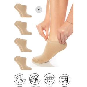Bambu Kadın Sneaker Renkli Çorap Dikişsiz Görünmez Bilekte Spor Çorap Premium 4'lü Paket