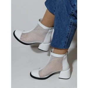 Kadın Beyaz Fileli Hakiki Deri Topuklu Yazlık Bot K.268-01