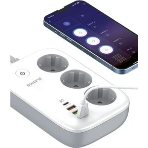 Wi-Fi Akıllı Priz, 30W Type-C, 3’lü Priz + 3 USB, Uzaktan Kontrol ve Zaman Ayarlı, Akım Korumalı 2 metre SW-3PU1C