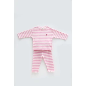 Uzun Kollu T-Shirt & Pantolon Seti - Pembe Çizgili