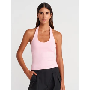 21052 Halter Yaka Top-Toz Pembe