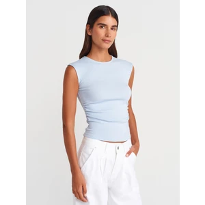 21054 Büzgülü Basic T-Shirt-Açık Mavi