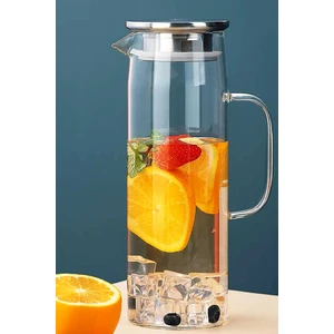 Borosilikat Cam Sürahi 1800ML Isıya Dayanıklı Metal Kapaklı Filtreli Başucu Meşrubat Su Sürahisi