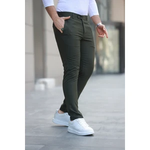 Erkek Koyu Haki Slim Fit Kaliteli Esnek Likralı Bilek Boy Kumaş Pantolon