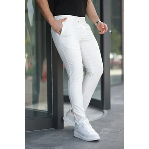 Erkek Beyaz Slim Fit Kaliteli Esnek Likralı Bilek Boy Kumaş Pantolon