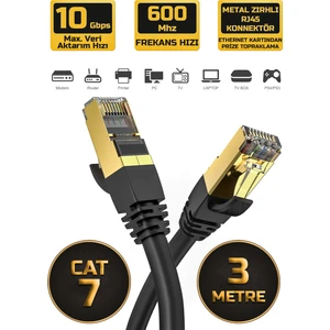 Gold Step Cat 7 Ethernet Kablosu 10 Gigabit/s 600 Mhz Premium Metal Zırhlı RJ45 Konnektör