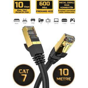 Gold Step Cat 7 Ethernet Kablosu 10 Gigabit/s 600 Mhz Premium Metal Zırhlı RJ45 Konnektör