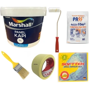 Su Bazlı Kokusuz Amerikan Panel Kapı Boyası Su Bazlı 1 Lt - 6 Parça Boyama  Seti