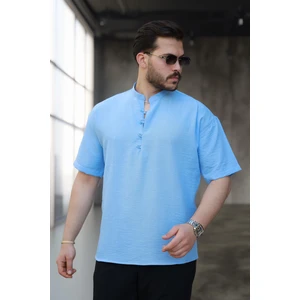 Wes Oversize Yarım Pat Bambu Kısa kol Gömlek - Açık Mavi