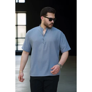 Wes Oversize Yarım Pat Bambu Kısa kol Gömlek - Koyu Gri