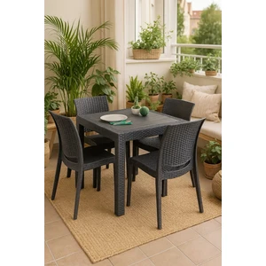 Home Rattan 4 Kişilik Bahçe Balkon Masa Takımı - Antrasit