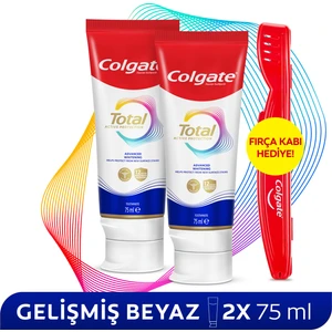 Total Gelişmiş Beyazlık Dİş Macunu 75 ml x2  + Diş Fırçası Kabı Hediyeli