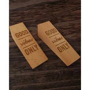 Royal Hediyelik 4 Adet Ahşap Good Vibes Only Kazıma Yazılı Kaydırmaz Keçeli Kapı Stoperi, Kapı Takozu, Durdurucu