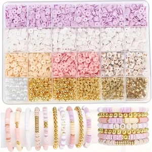 Yiğit Aksesuar Lila Beyazlı Fimo Boncuk Harf Boncuk ve Ara Aparat Takı Yapım Seti Malzemeleri 6