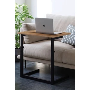Modern Metal Ayaklı Yükseklik Ayarlı Laptop Sehpası - C Tasarım Yan Sehpa - 70 x 40  cm  - Ahşap Üst Tabla
