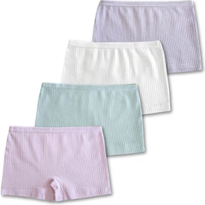 Giza Kids %95 Pamuklu Kız Çocuk Fitilli Boxer Külot Iç Çamaşır 4lü Set