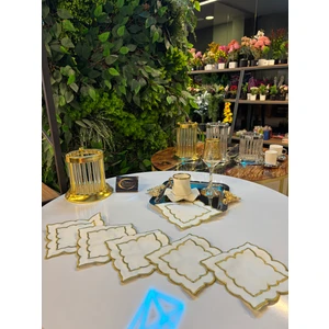 Kokteyl Peçetesi, Gold Şekil Desenli Kare Kahve Tepsisi Peçeteliği,6'lı Sunumluk Peçete