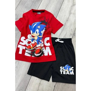 Sonic Baskılı Kırmızı Tişört ve Siyah Şort Yazlık Çocuk Takım