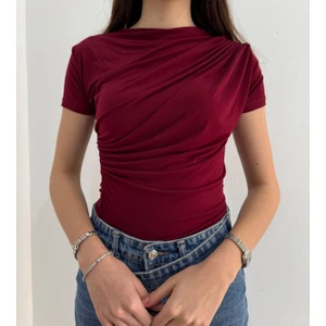 Kısa Kollu Bel Büzgülü Sandy Bluz