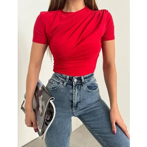 Kısa Kollu Bel Büzgülü Sandy Bluz