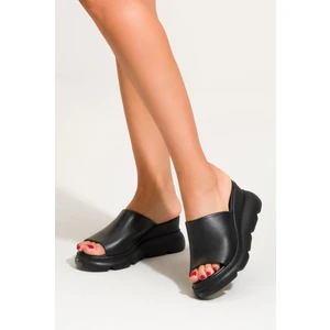 Kadın Cilt Hakiki Deri Dolgu Topuklu Terlik 6307 Lame