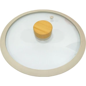20 cm Bej Silikon Cam Kapak ve Ahşap Kulp