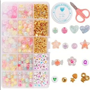 Yiğit Aksesuar Şeffaf Içi Renkli Boncuk Harf Boncuk ve Ara Aparat Modelleri Takı Yapım Malzemeleri Seti